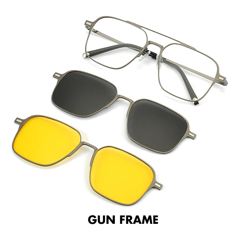 Titanium 3 In 1 New Trend Magnet Glasses Frame With Clip On Glasses Polarized Sunglasses For Men Women Optical Computer glasses