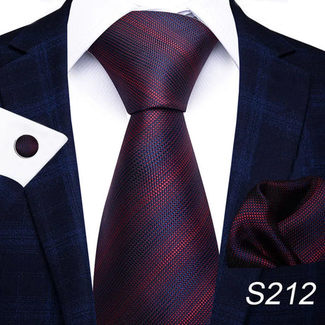 Brand Fashion 8 cm Tie For Men Woven Festive Present Tie Handkerchief Cufflink Set Necktie Shirt Accessories Red Striped