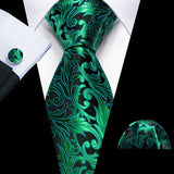 Fashion Luxury Green Silk Tie For Men Casual Formal Wedding Geometric Tie Barry.Wang NeckTies Hanky Cufflinks Set Business Gift