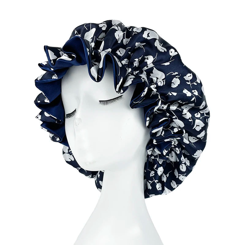 Double Layer Silky Satin Bonnet Women Sleeping Cap Large Reversible Satin Linned Night Sleep Headwrap Hat Hair Wrap Accessories