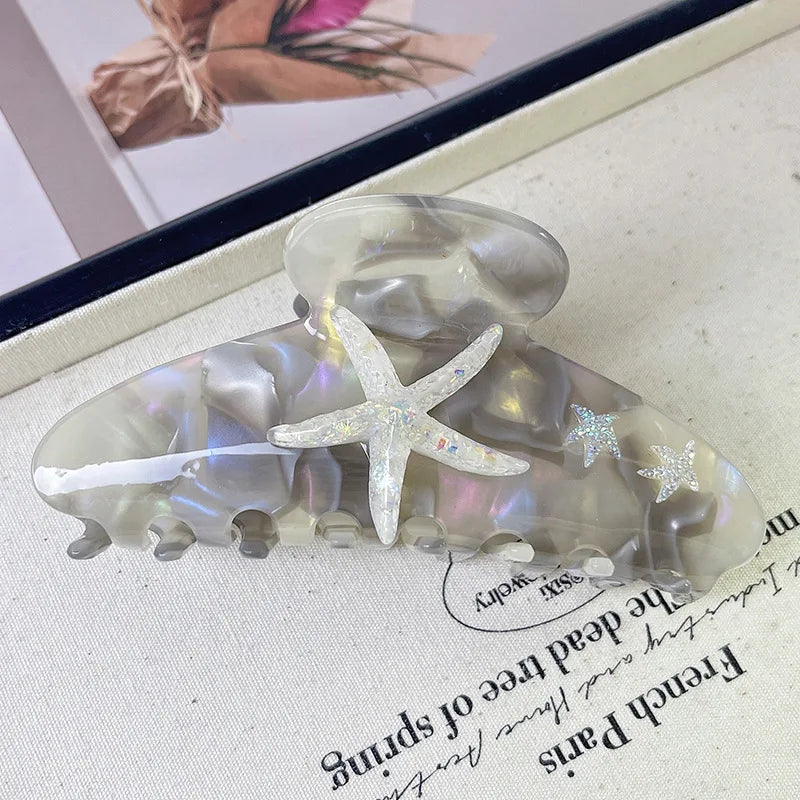 YHJ Starfish Hair Claw for Women Rhinestone Acetate Claw Clip Vacation Jewelry Hair Clip Trendy Claw Clips Hair Accessories