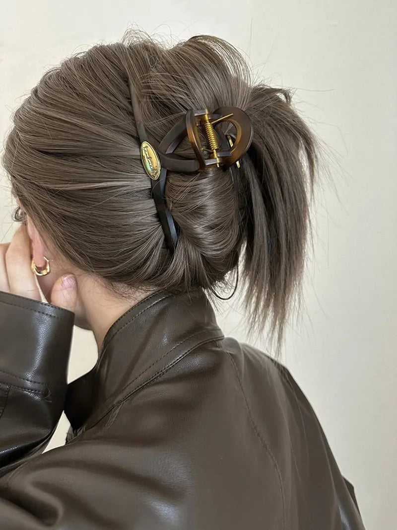 Retro Hair Clip for Women Acrylic Gold Color Letter Hair Claws Clips Trendy Cross Hairpin Korea Hair Accessories Girls Head Wear
