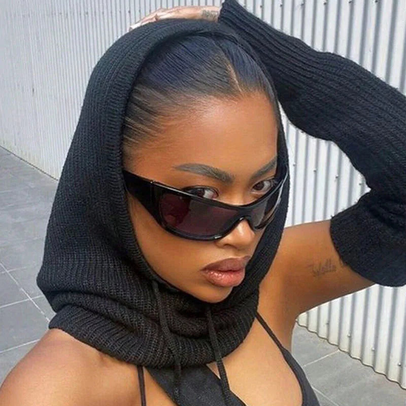 Winter Balaclava Hat for Men&Women Knitted Hooded Cap Outdoor Windproof Drawstring Hat One-Piece Neck Beanie Capofficial website