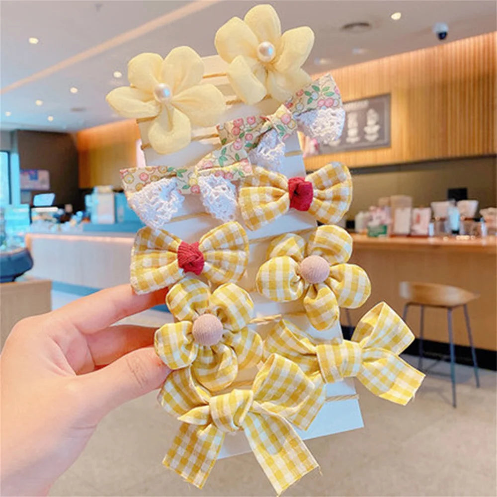 10pcs/set Flower Bowknot Elastics Hair Ties for Girl Children Cute Rubber Bands DIY Colorful Hair Bands Hair Accessories