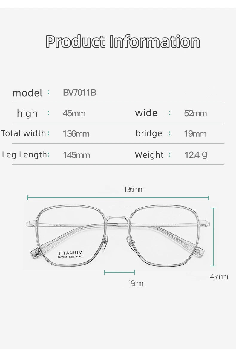 High Quality Ultralight Pure Titanium Glasses Frame for Men and Women Fashionable Retro Eyeglasses Optical Prescription Eyewear
