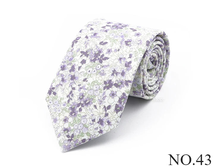 New Chic Floral Tie For Men Women 100% Cotton Beautiful Elegant Flower Necktie White Blue Narrow Skinny Wedding Casual Cravat