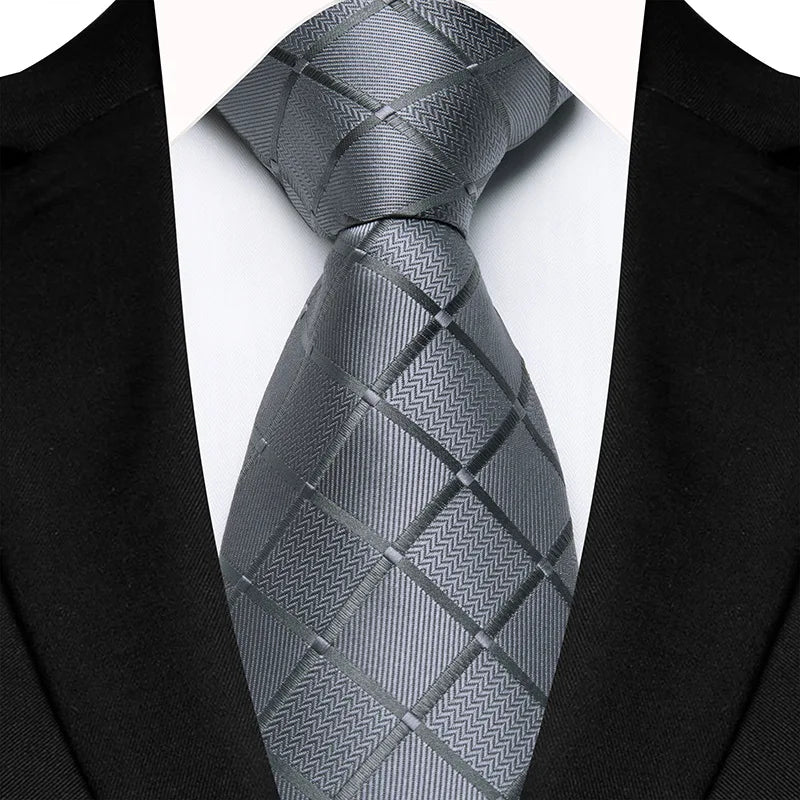 Luxury 8CM Mens Necktie Gray Sliver Color Dot Stripes Solid Tie For Man Groom Jacquard Woven Neck Tie For Business Wedding Party