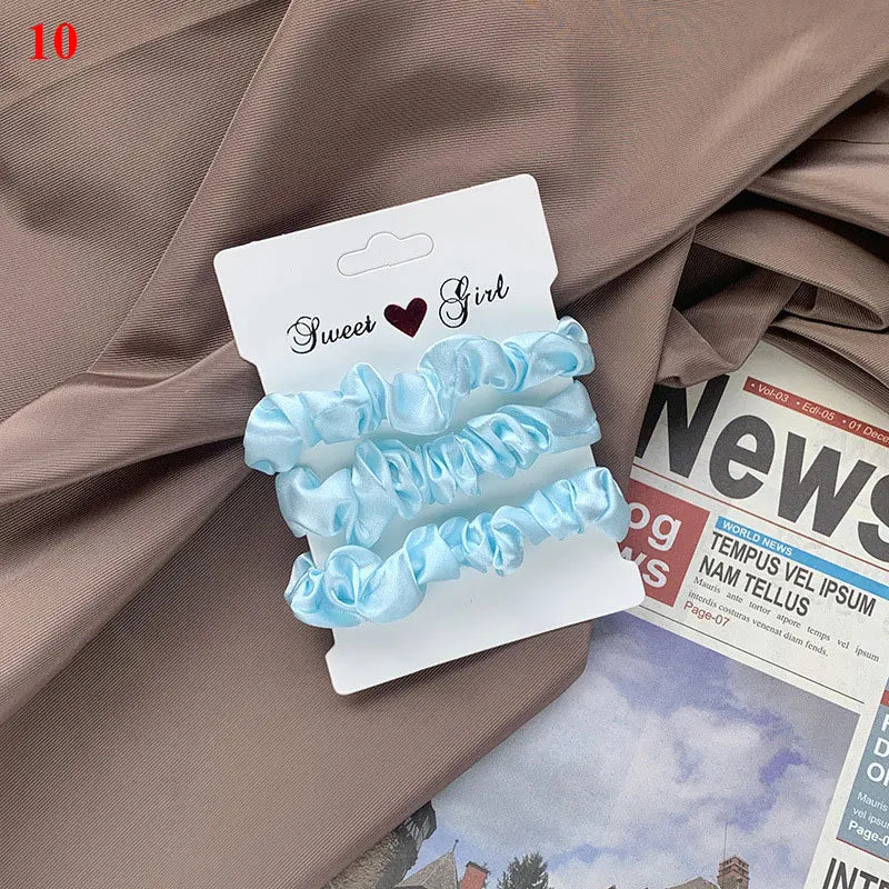3Pcs/Set Silky Hair Scrunchies Ponytail Holders Elastics Hair Ties For Women Silk Satin Solid Color Hair Rope Hair Accessories