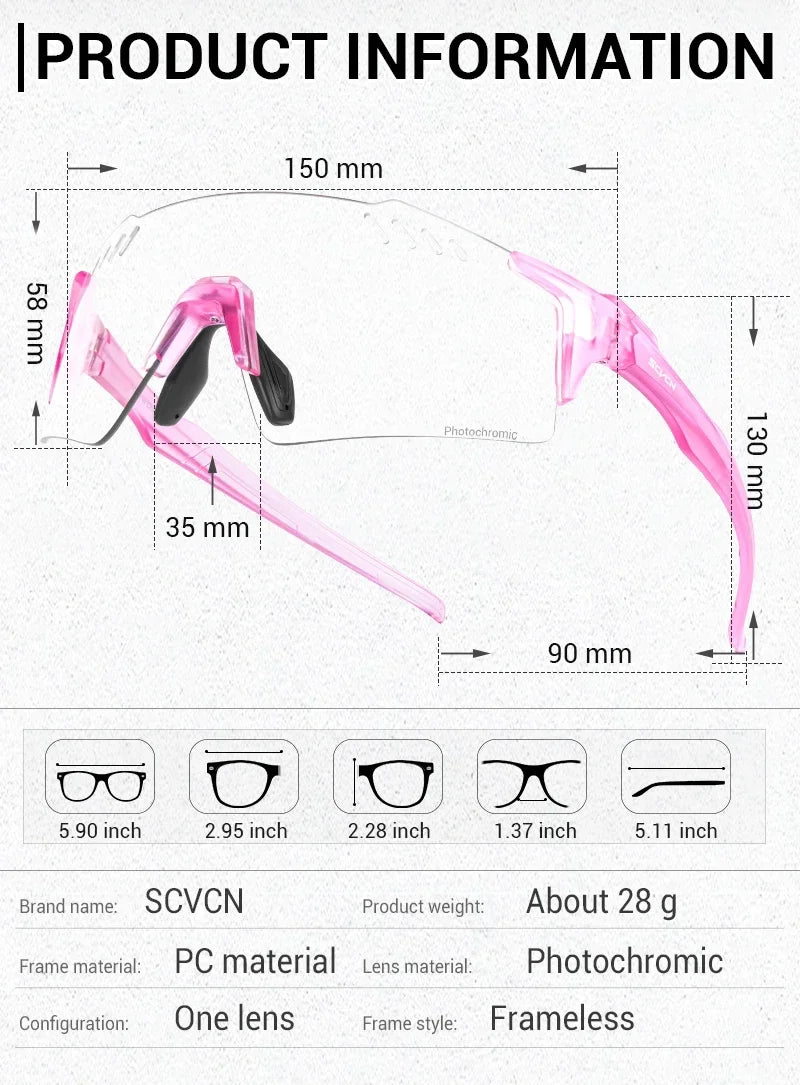 SCVCN UV400 Photochromic Cycling Glasss Sports Running Sunglasses Men Outdoor Drving Bicycle Goggles MTB Eyewear 1 Lens