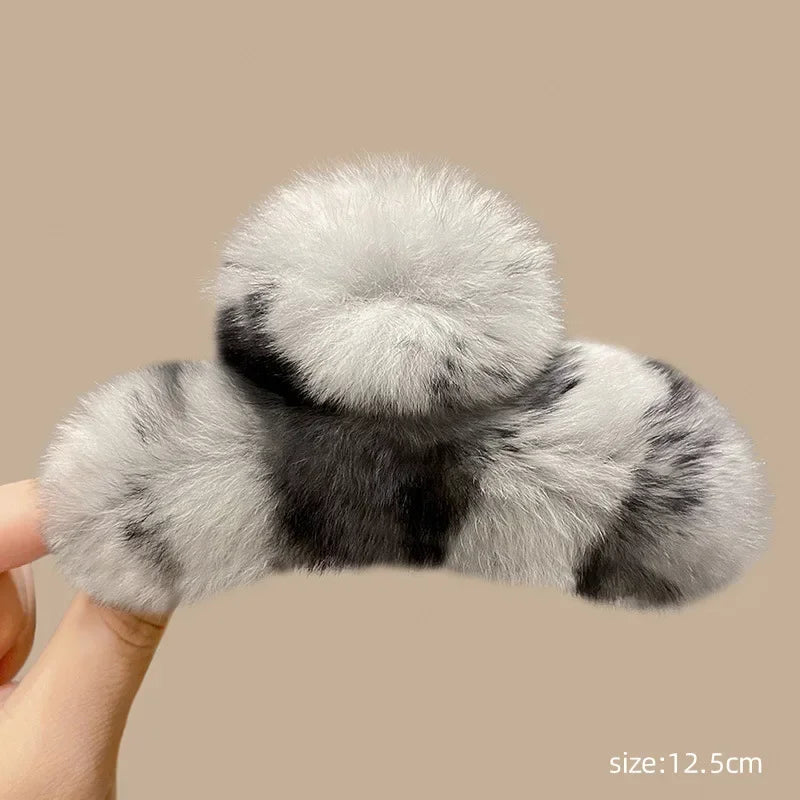 Muweordy New Oversized Faux Fur Big Crab Hair Clip for Girls Rabbit Hair Claw Clips Cute Plush Ponytail Women's Hair Barrettes