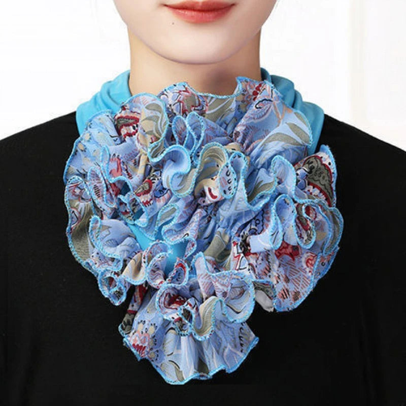 Korean Floral Chiffon Neck Guard False Collar Hedging Scarf Summer Women Ice Silk Protect Cervical Elastic Bib Headneck