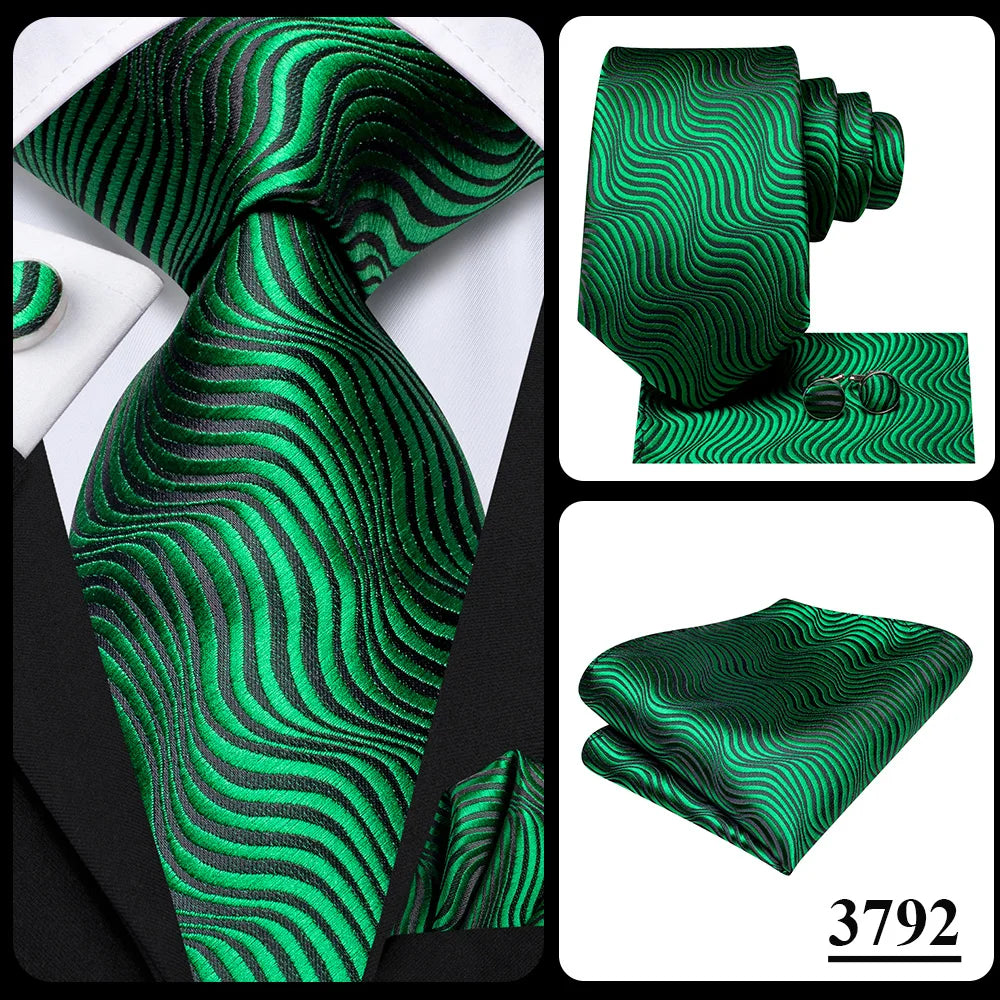 Hi-Tie Dark Green Psialey Silk Elegant Tie For Men Groom Wedding Men Necktie Pocket Square Cufflink Accessory Wholesale Designer