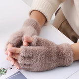 Imitation Mink Plush Cat Claw Knitted Gloves Women Cute Winter Warm Fluffy Touchscreen Gloves Men Outdoor Half Finger Mittens