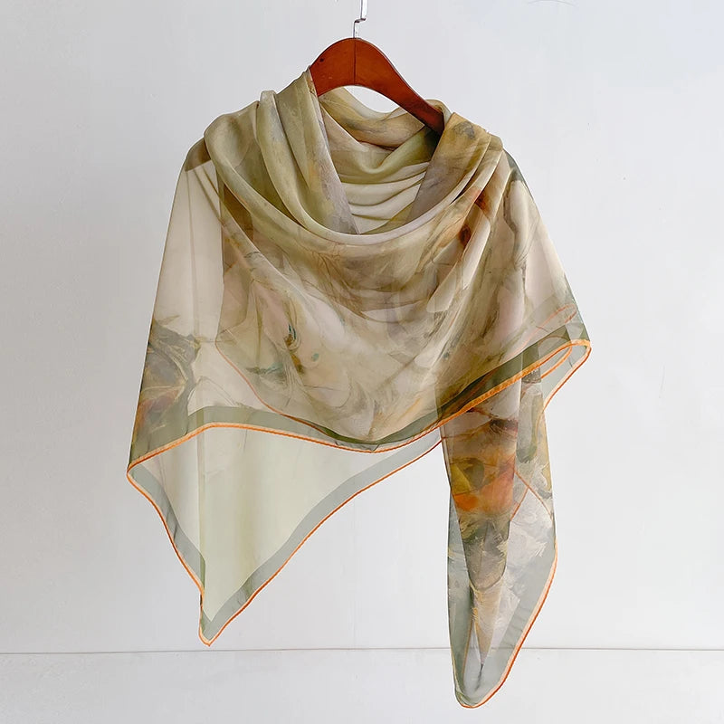 Women Yam Yarn Silk Scarf Big Shawl Fashion Summer Sun Protection Breathable Long Lady Silk Bandana Versatile Wrap Scarves