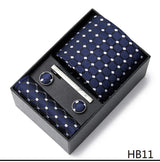 Gravatas For Men Newest design Silk Tie Handkerchief Cufflink Set Necktie Box Striped Blue Office