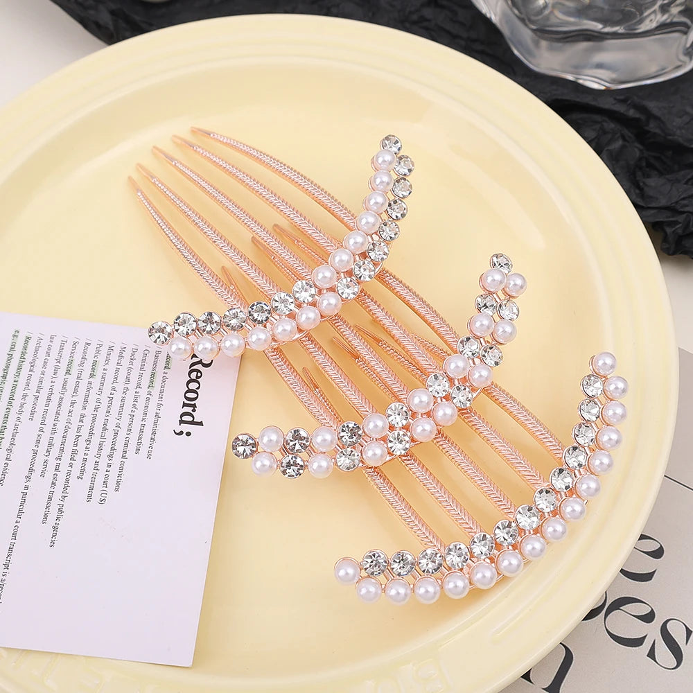 Elegant Pearl Hair Combs Hairpin Women Luxury Crystal Bun Decor Wedding Bridal Hair Claw Clips Hair Jewelry Accessories
