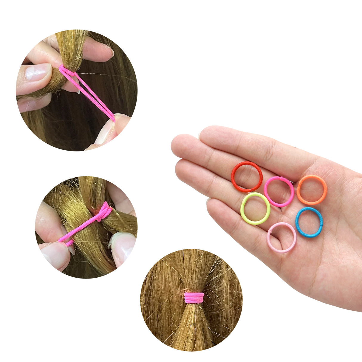 200PCS Baby Toddler Hair Ties Multicolors Elastic Hair Ties 2cm in Diameter No Crease Finger Hair Elastics Small Ponytail Holder