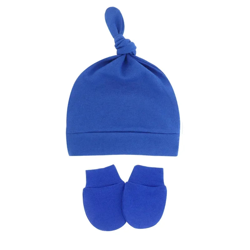 Newborn Baby Hat with Gloves Autumn Winter Warm Cotton Kids Beanies Stuff Children Accessories Infant Nightcap 0-6 Months Babies