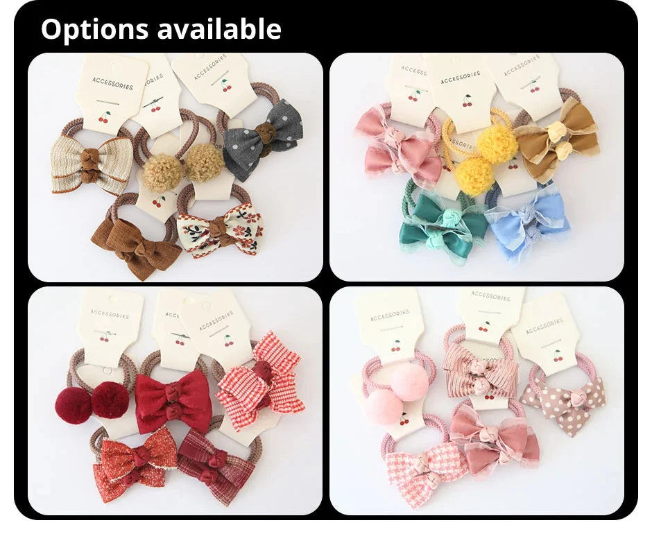 10Pcs Set Baby Hair Bands Cartoon Dot Bows Flower Kids Hair Ropes Kids Rubber Band Baby Girl Hair Accessories