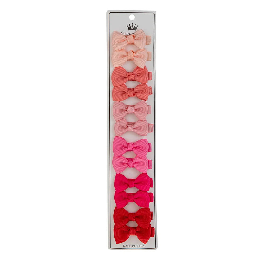 12Pcs/Lot 4.5cm Solid Grosgrain Ribbon Bowknot Kids Hair Clips Handmade Bows Baby Girls Barrettes Hairpins Photo Props Gift Set