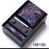 Brand Wholesale Tie Pocket Squares Cufflink Set Necktie Blue Striped Man Wedding Accessories Fit Workplace Holiday Gift Box