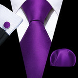 Barry.Wang Purple Lilac Lavender Silk Mens Tie Handkerchief Cufflink Set Jacquard Floral Necktie for Male Wedding Business Party