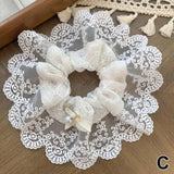French Lace Pearl Rose Flower Elastics Hair Band For Women Cream White Scrunchies Hair Ties Ponytail Holder Hair Accessories