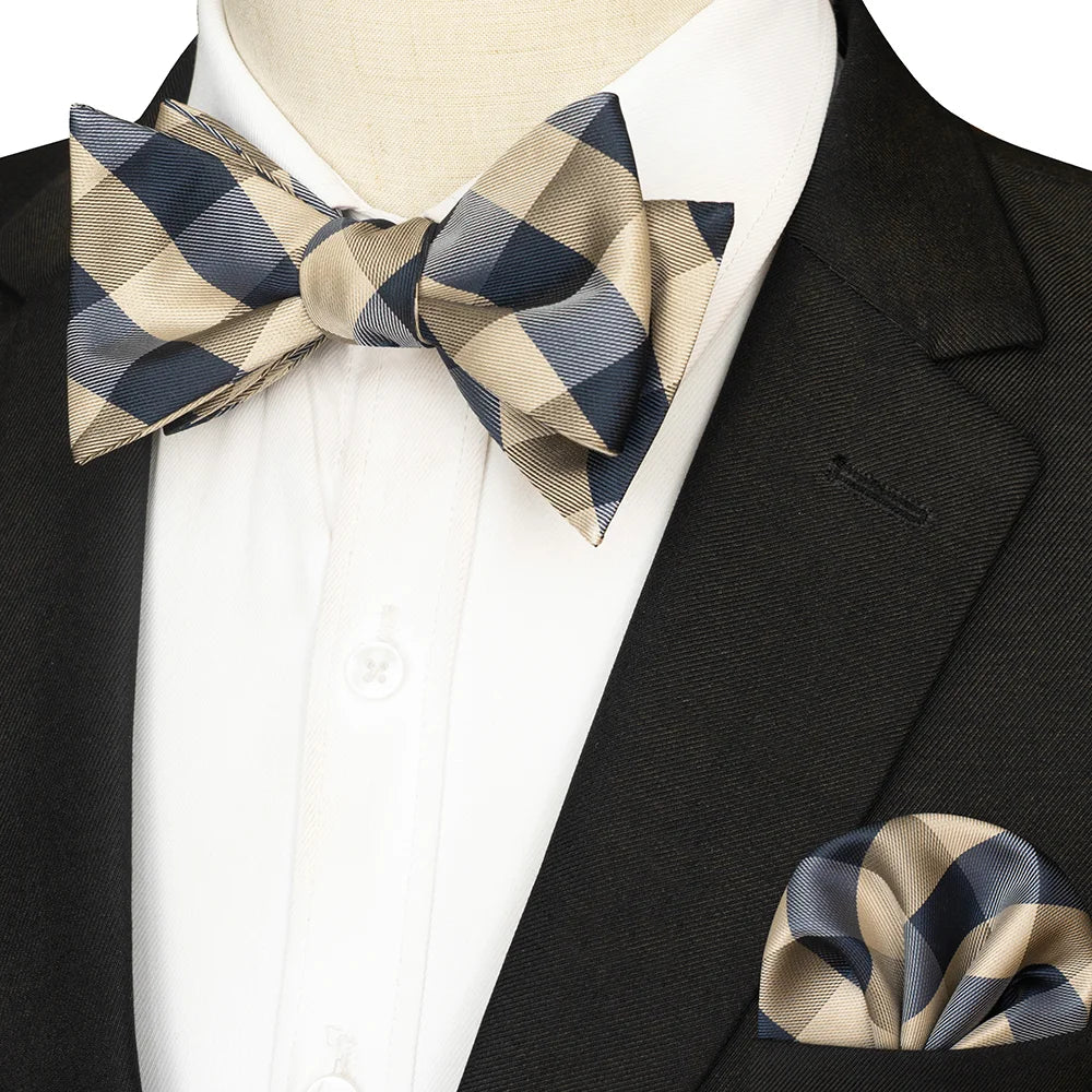 EASTEPIC Striped Bow Tie for Men Hanky Set Plaid Accessory Paisley Neckwear Floral Design Polka Dot Pure Black Evening Party
