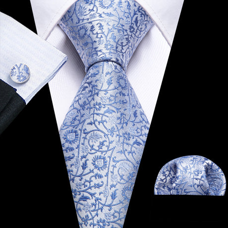 Elegant Multi Floral Silk Mens Tie Hanky Cufflinks Set Jacquard Flower Necktie For Male Wedding Business Party Event Barry.Wang