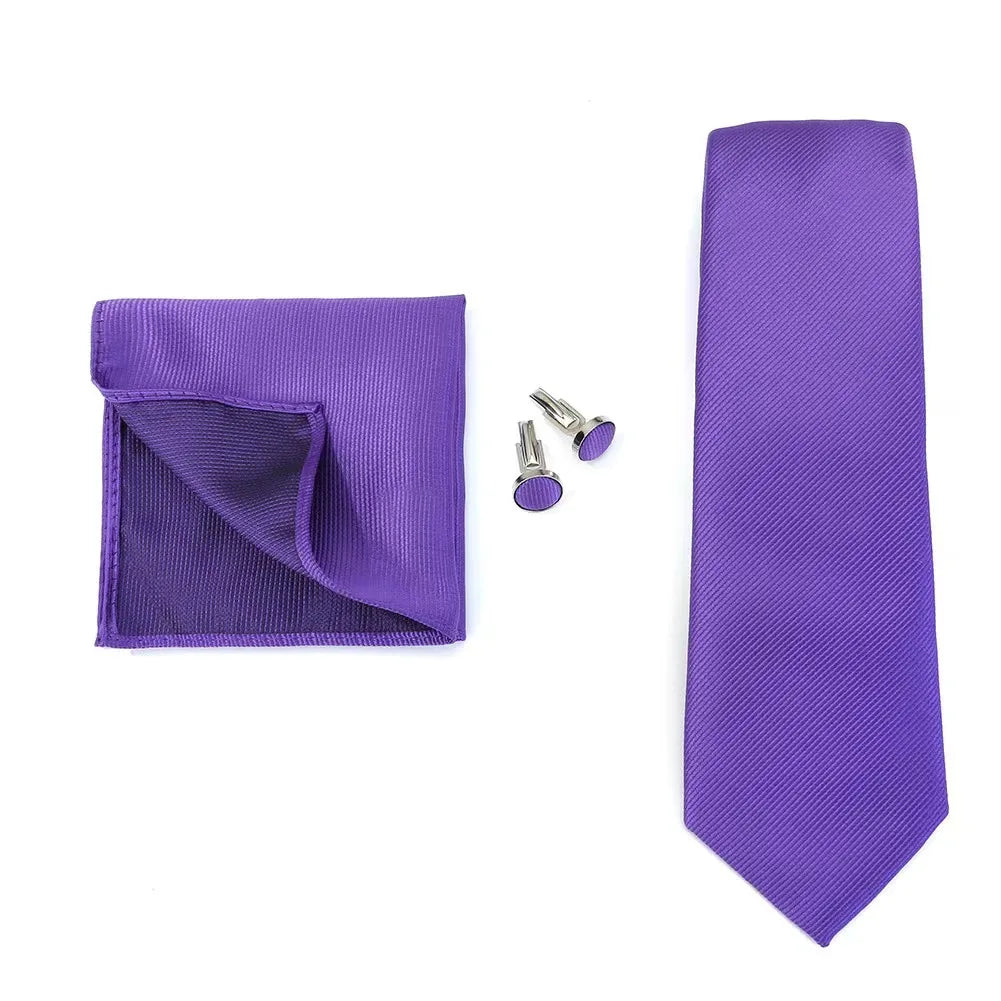 Corbata de marca de moda hecha a mano, sólida, con pañuelo y gemelos, para hombre, corbata, traje, camisa, accesorios de boda, regalos para hombre.