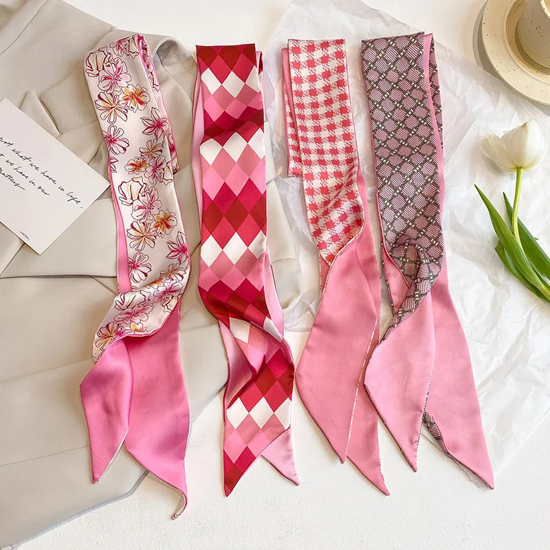 Silk scarves with ribbons tied with long narrow scarf girls hair accessories wholesale.