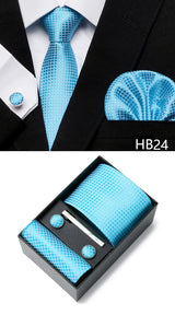 Gravatas For Men Newest design Silk Tie Handkerchief Cufflink Set Necktie Box Striped Blue Office