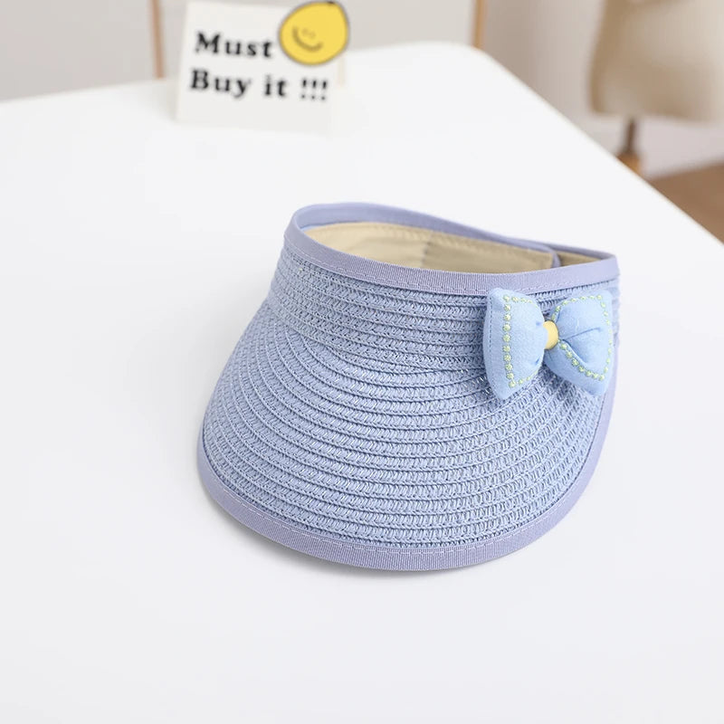Lovely Girl Baby Summer Straw Hat Casual Bowknot Sun Visor Caps Outdoor Beach Top Sunscreen Empty Hats Cute Baseball Caps