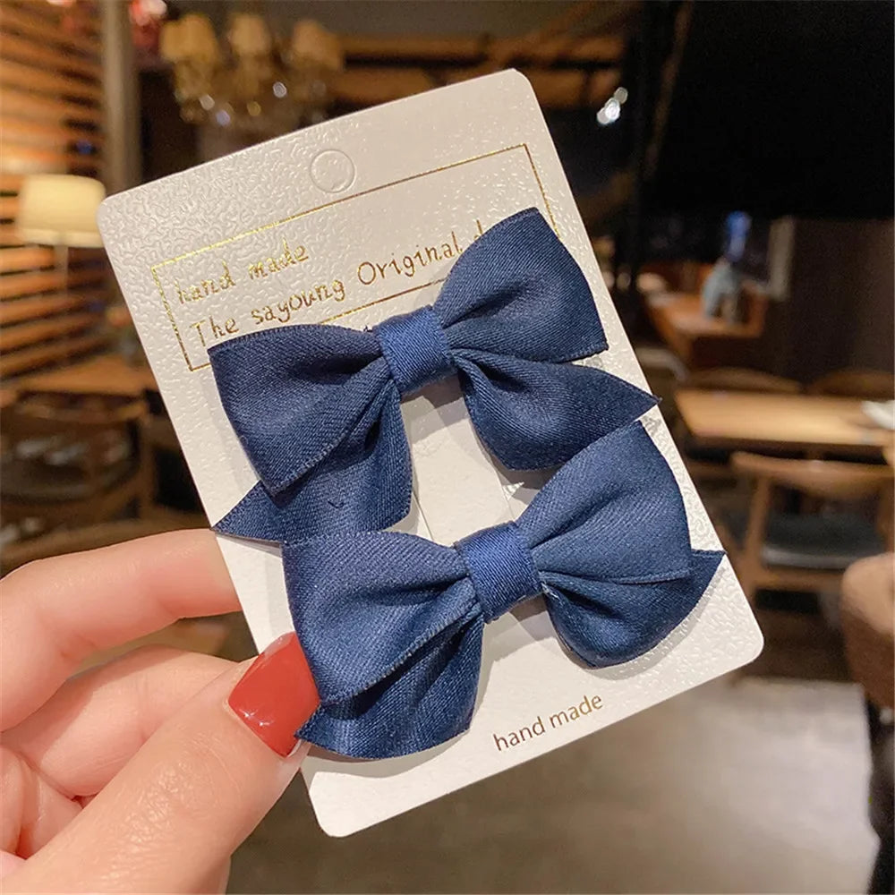 2Pcs/Set Hair Clips Solid Color Grosgrain Ribbon Bowknot Baby Hair Pins Bangs Barrettes Photo Props Gifts