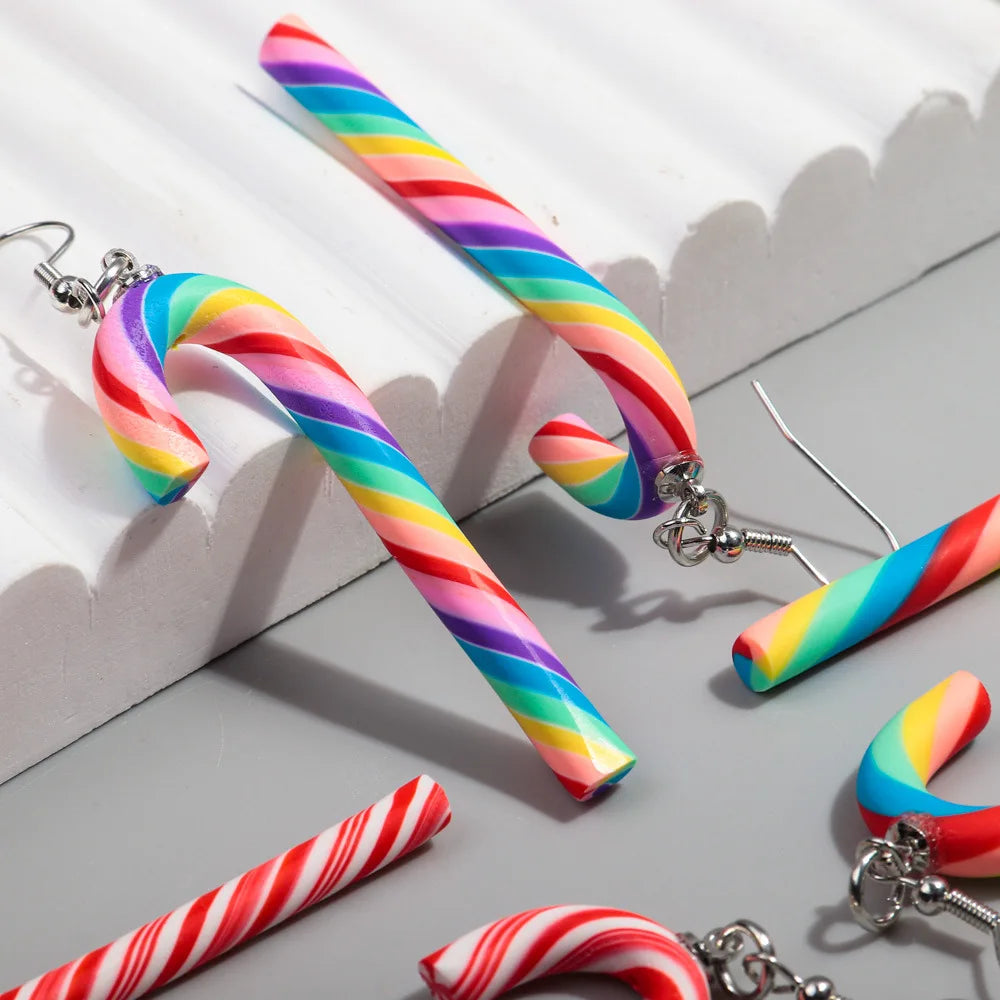 1 Pair Candy Cane Earrings Ladies Girls Christmas Ornaments Accessories Jewelry Gifts