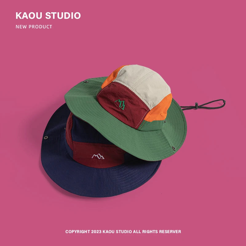 New Japanese Color Matching Bucket Hats Women Summer Outdoor Quick-drying Breathable Mountaineering Sun Protection Men's Caps