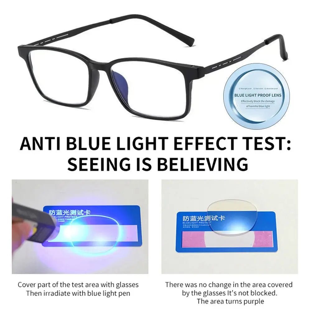 Blue Light Blocking Reading Glasses Men Women Ultralight TR90 Titanium Alloy Optical Frame Eyeglasses Square Eyewear