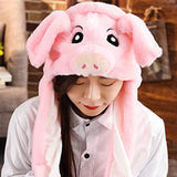 Women Girls Soft Warm Moving Jumping Rabbit Pinch Airbag Animals Ear Hat Funny Cap Plush