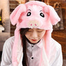 Women Girls Soft Warm Moving Jumping Rabbit Pinch Airbag Animals Ear Hat Funny Cap Plush