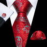 Red Silk Wedding Necktie Jacquard Woven Striped Ties For Men Tie Handkerchief Cufflink Set Barry.Wang Fashion Designer FA-5028