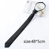 Black Zipper Ties Retro Silky Narrow Women Men Neck Tie Slim Smooth Bow Tie Korean Style Simple Elegant All-match Trendy Tie
