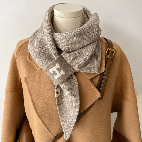 Ladies Fashion Solid Colour Narrow Small Sharp Corners Buckle Neckerchief Knitted Winter Warm Long Scarf