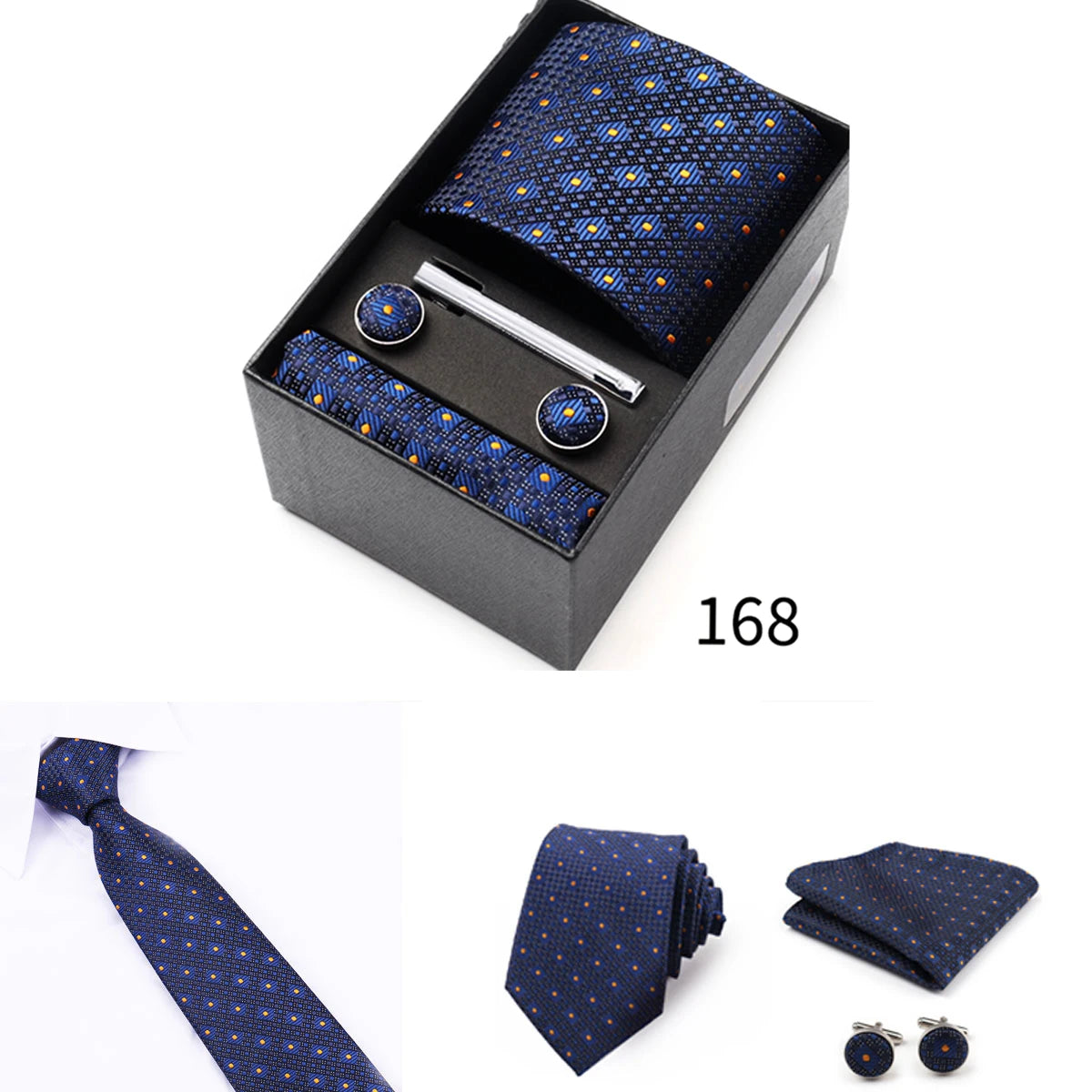 Men's Tie Gift Box With Neckties Handkerchiefs Cufflinks Tie Clips 6-Piece sets Group Business Wedding Festival Formal Ties