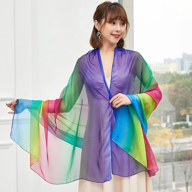 Chiffon Rainbow Colorful Scarf Women's arn Scarf Dance Silk Scarf Oversized Beach Scarf Shawl Four SeasoYns