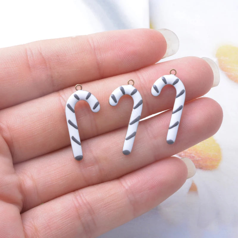 20pcs Copper Both Side Enamelled Christmas Crutches Charms Colorful Candy Cane Pendant DIY Earring Necklace Bracelet Accessories