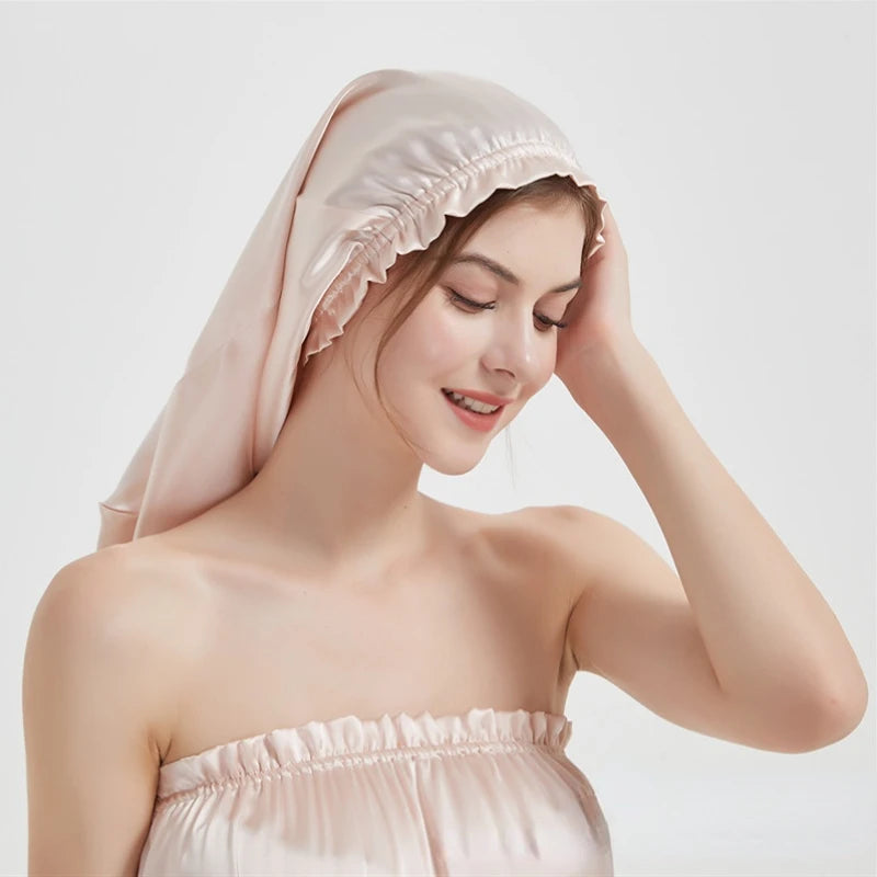 Natural Silk Long Turban Thick Hair Bonnet Night Cap Turban For Sleeping Curly Hair Silk Bonnet For Sleep Elastic Silk Hair Wrap
