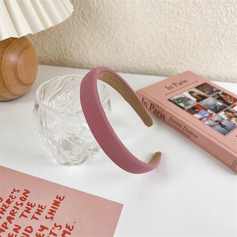2022 Gentle Pink Womans Hairbands Girl Sweet Plush Wide Side Sponge Headband Hair Hoop Fashion Simple Solid Color Hair Accessory