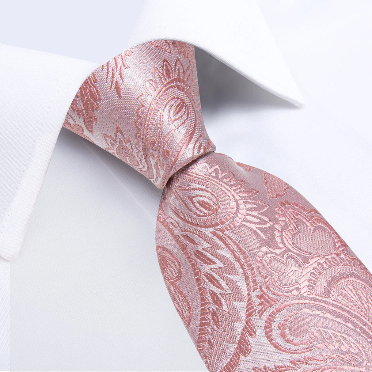 4Pcs Pink Paisley Folral Men Tie Pocket Square Cufflinks Brooch Pin for Wedding Party Groom Accessories 8cm Necktie Gift