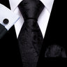 Business Black Silk Ties For Men Classic Solid High Quality Woven Pocket Square Cufflinks Sets Party Formal Designer Barry.Wang