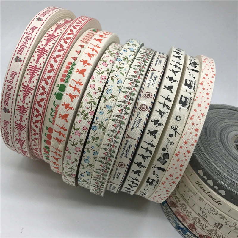 5 Yards/lot 15mm Cotton Ribbon Handmade Design Printed Cotton Ribbons For Wedding Christmas Decoration DIY Sewing Fabric